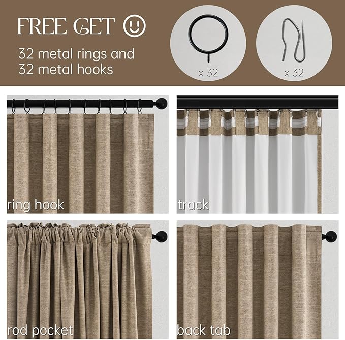 Topfinel 95 Inches Long Custom Linen Blackout Curtains Taupe Pinch Pleated Noise Cancelling Curtains with Pin Hooks for Traverse Burlap Viral Drapes 2 Panels for Living Room Bedroom