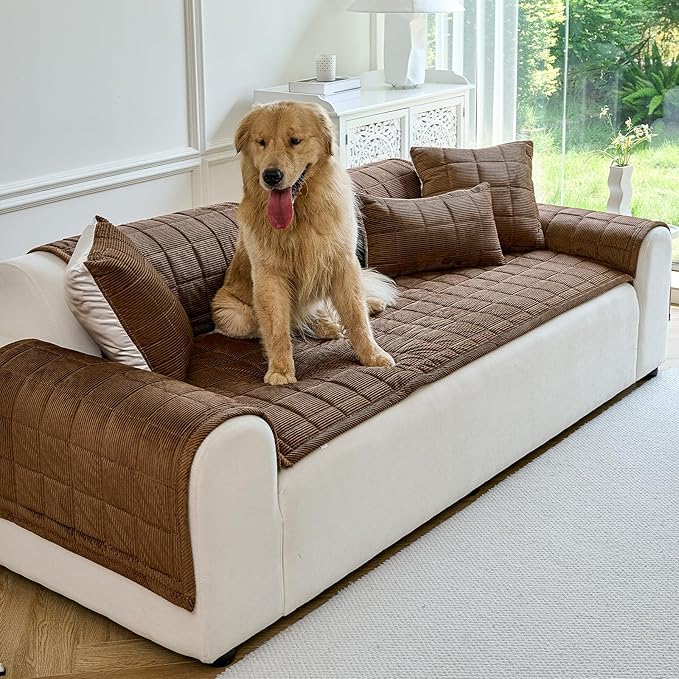 Couch Covers for Dogs Washable, Non Slip Couch Covers for Loveseat Sofa Pet Friendly, Soft Fuzzy Sofa Covers for Pet, Dog Couch Cover Furniture Protector(1PC,Dark Brown,27.6"x94.5")