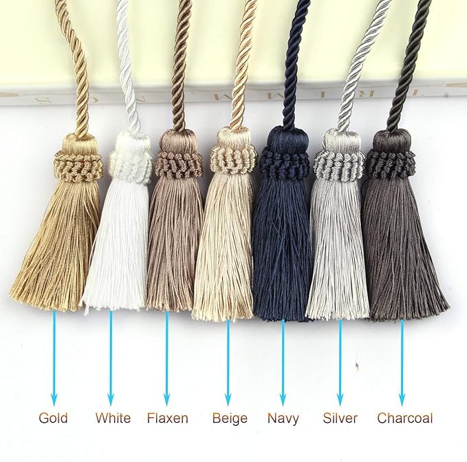 Fenghuangwu Curtain Tiebacks Handmade Decorative Curtain Holdbacks Rope with Tassel (Navy, 4P)