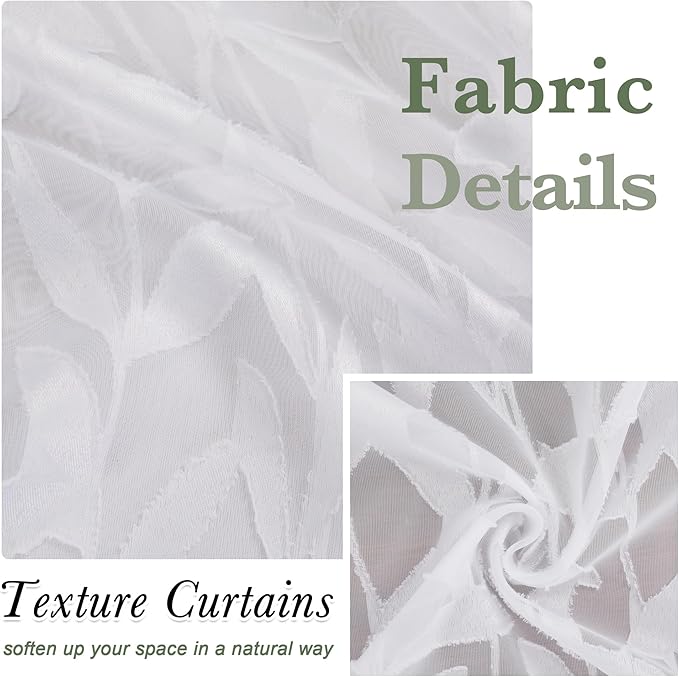 Lecloud Leia White Sheer Curtains 120 Inches Long 2 Panels, Jacquard Textured Voile Curtains, Modern Gauzy Windows Decor Drapes with Dual Rod Pockets for Living Room Bedroom, Each 52" W x 120" L