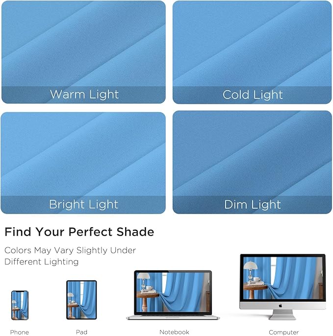 CUCRAF Light Blue Blackout Curtains 54 inch Length 2 Panels Set, Rod Pocket Room Darkening Drapes for Bedroom Living Room, Insulated Thermal Light Blocking Window Curtain (W52 x L54 Inch)