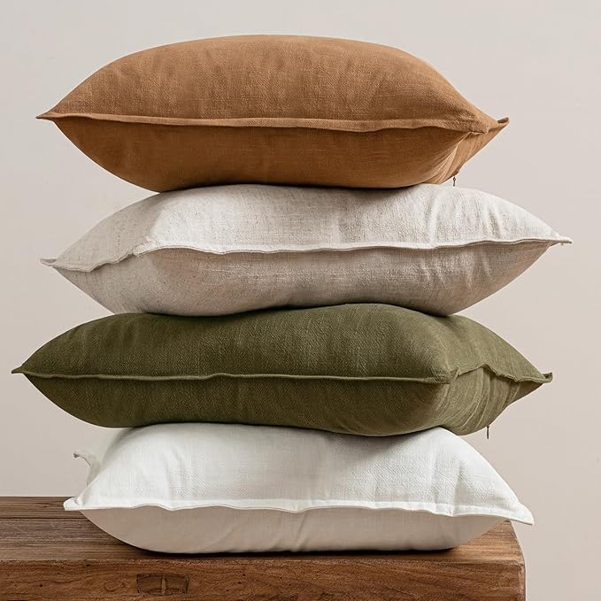 MIULEE Brown Linen Pillow Covers Pack of 4 Decorative Natural Solid Throw Pillow Covers Soft Accent Boho Farmhouse Couch Pillowcases Modern Spring Home Decors for Living Room Bed Sofa 18x18 Inch