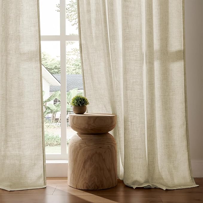 Joydeco Linen Curtains 72 Inch Length 2 Panel Sets,Light Filtering Curtains for Bedroom 52 Inch Wide Living Room Drapes with Back Tabs & Rod Pockets (W52 x L72 Inch, Linen)