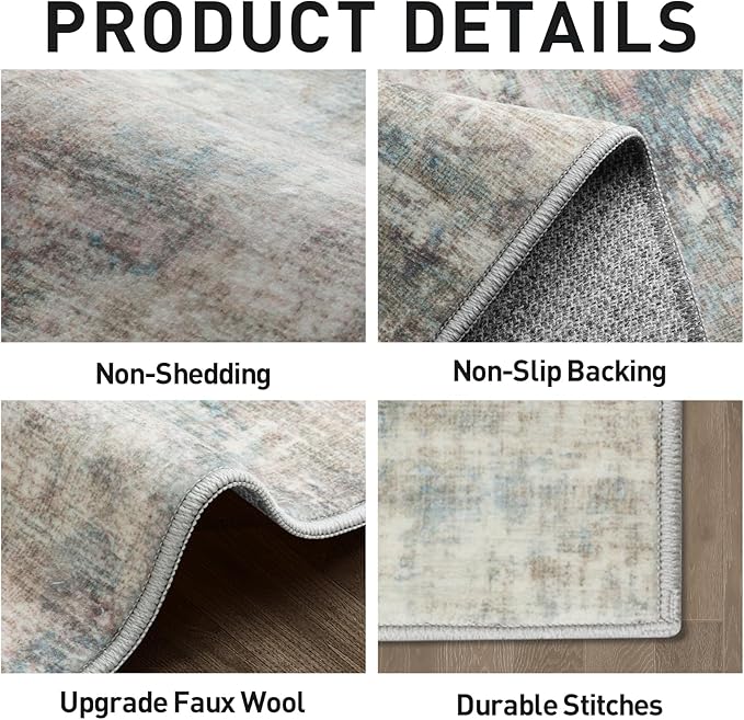 9x12 Area Rugs Washable Rug: Modern Abstract Living Room Rug Soft Anti-Skid Thin Carpet Indoor Floor Non-Shedding Carpets for Bedroom Dining Room Farmhouse Nursery Home Office Multi Color