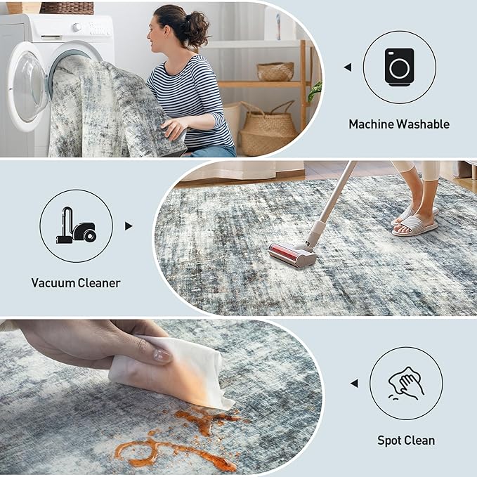 6x9 Area Rugs Washable Rug: Large Modern Abstract Living Room Rug Soft Anti-Skid Thin Carpet Indoor Floor Non-Shedding Carpets for Bedroom Dining Room Farmhouse Nursery Home Office Blue Multi