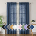 Simplebrand Navy Blue Sheer Curtains 72 Inch Length 2 Panels for Living Room, Light Filtering Geometric Jacquard Clip Textured Rod Pocket Semi Sheer Curtains for Front Back Patio Glass Door，42x72 inch