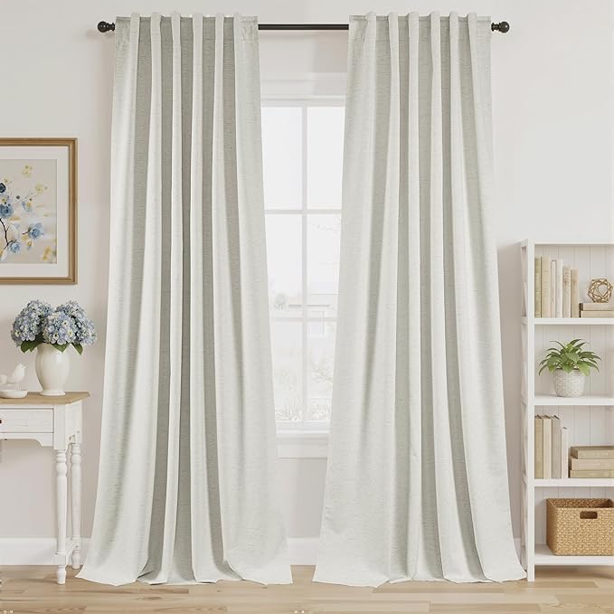 RYB HOME Ivory White 100% Blackout Curtains for Bedroom, Linen Drapes Back Tab&Rod Pocket, Thermal Insulated Privacy Assurd Curtains for Sliding Glass Doors/Dining/Living Room, W52 x L96, 2 Panels