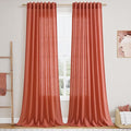 Nanspring Coral Linen Curtains 120 Inches Long 2 Panels Set Back Tab Loop Pocket Light Filtering Semi Sheer Boho Large Window Decor Extra Long Drapes for High Ceiling Living Room 52x120