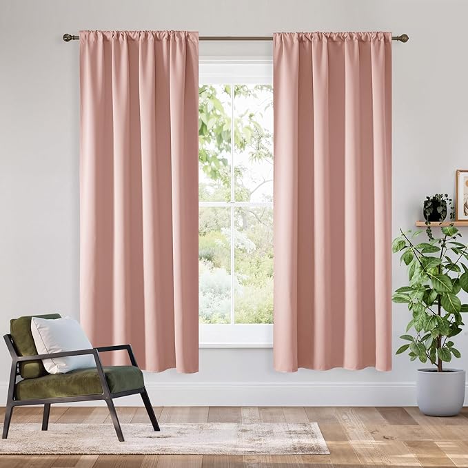 RYB HOME Bedroom Blackout Curtains 72 inches Long, 100% Blackout Thermal Insulated Noise Reducing Curtains for Living Room Nursury, 62 inches Wide by 72 inches Long, Peach Pink