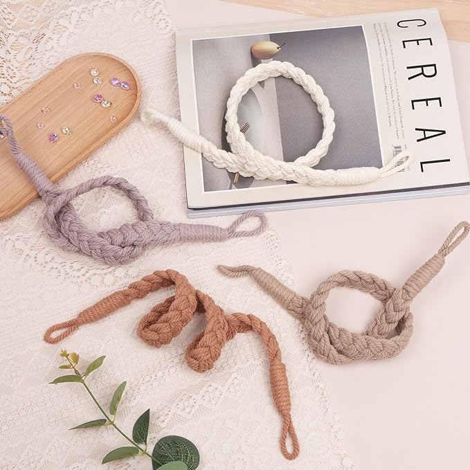 NICEEC 4 Pack Natural Cotton Rope Curtain Tiebacks Elegant Boho Style Decorative Drape Tie Backs Soft Hand-Woven Rope Curtain Holdbacks with Metal Hook for Home & Office Drapery (Grey Coffee)