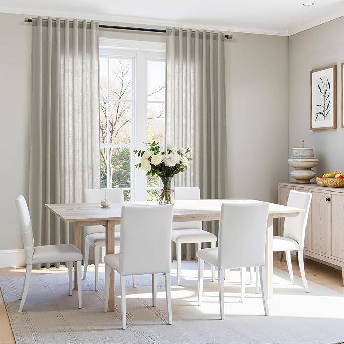 Nanspring Silver Grey Linen Curtains 63 Inches Length 2 Panels Set for Living Room Back Tab Pocket Modern Light Filtering Semi Sheer Drapes Cotton Linen Textured Grey Curtain 52X63 Inches