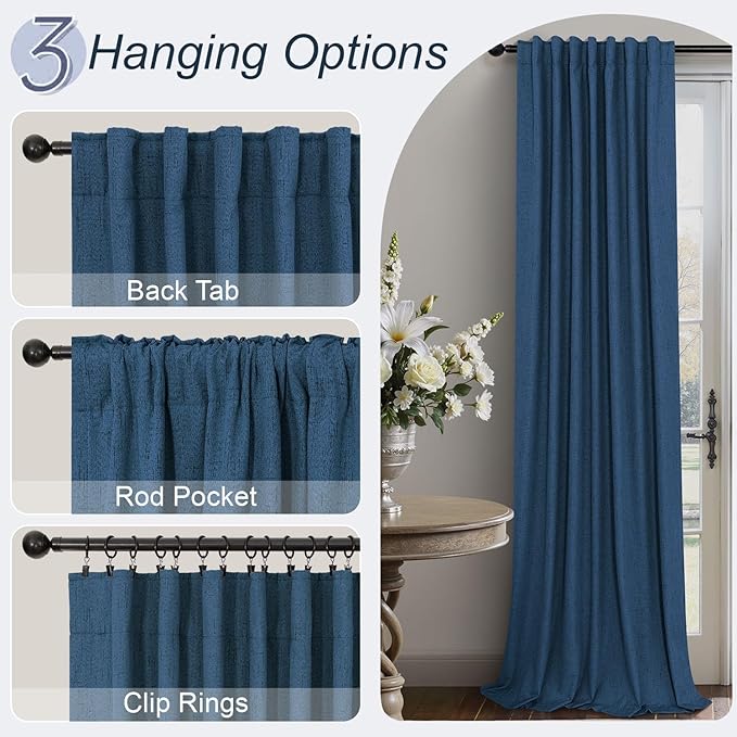 Navy Blue Linen Textured Blackout Curtains 72 Inches Long for Bedroom Nursery Room Darkening Thermal Insulating Window Black Out Nautical Curtains for Living Room Door Back Tab 72 Length 2 Panels Set