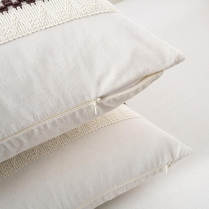 Fancy Homi Set of 1 Boho Brown Lumbar Decorative Throw Pillow Cover 12x20 Inch for Couch Bed Sofa Chair, Modern Organic Farmhouse Home Decor, Soft Cotton Cute Accent Rectangle Cushion Case