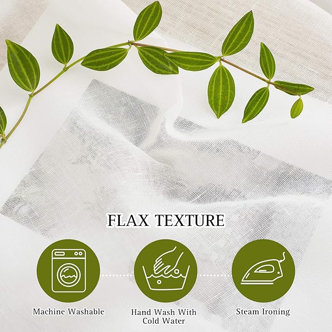 NICETOWN Faux Flax Linen Light Filtering Sheer Curtains for Sliding Door, Grommet Rustic Flax Window Treatment Semi Sheer Drapes for Farmhouse/French Door, Ivory, W70 x L84, Set of 2