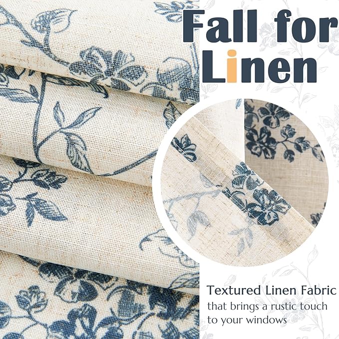 jinchan Linen Kitchen Valance for Windows 16 Inch Floral Double Layer Valance Living Room Laundry Room Darkening Rustic Cottagecore Farmhouse Flower Window Treatment 1 Panel Blue on Linen
