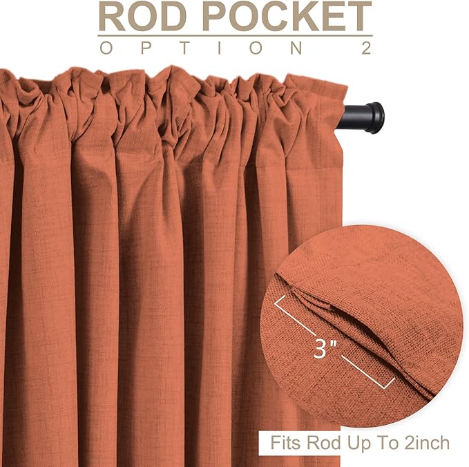 100% Blackout Shield Linen Blackout Curtains for Bedroom 102 Inches Long, Back Tab/Rod Pocket Living Room Drapes, Thermal Insulated Blackout Curtains 2 Panels Set, 50" W x 102" L, Burnt Orange