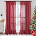 BGment 96 Inches Long Linen Curtains for Living Room, Semi Sheer Burgundy Window Drapes Textured for Bedroom Dining Light Filtering with Rod Pocket Lightweight, 2 Panels, Each 52 Inch Wide