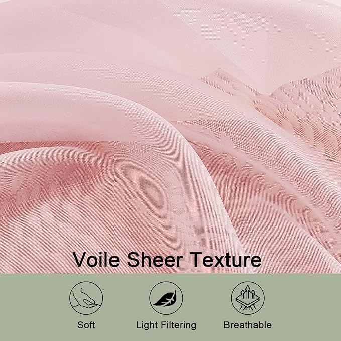 OWENIE Blush Sheer Curtain 90 Inches Long 2 Panels Set, Solid Filmy Drapes for Living Room Bedroom, Elegant Window Voile Sheer Curtain Panels Drapes, 2 Pcs, Each 59" Wx90 L Inch