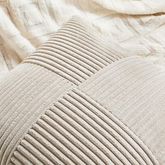 Fancy Homi 2 Packs Neutral Taupe Lumbar Decorative Throw Pillow Covers 20x28 Inch for Living Room Couch Bed Sofa, Farmhouse Home Decor, Soft Striped Corduroy Rectangle Accent Cushion Case 50x70 cm