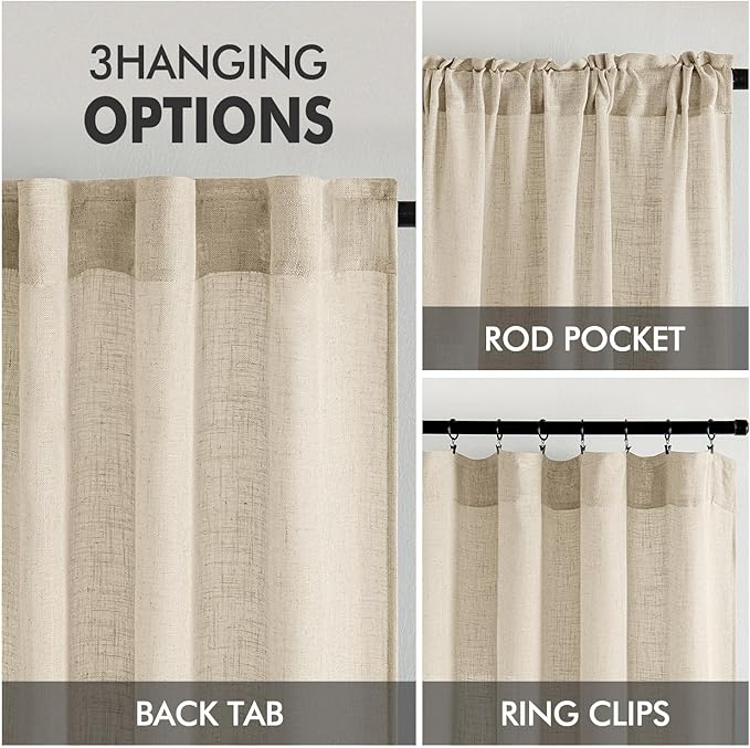 MIULEE Linen Curtains 90 Inch Length 2 Panels for Bedroom Living Room, Soft Thick Linen Textured Back Tab Window Drapes Semi Sheer Light Filtering Rod Pocket Modern Farmhouse Decor