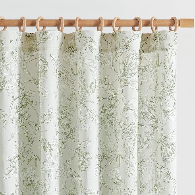 jinchan Floral Curtains 108 Inch Length Sage Green Flower Linen Farmhouse Curtain for Living Room French Country Vintage Curtain Rod Pocket Curtains Set 2 Panels Floral Printed