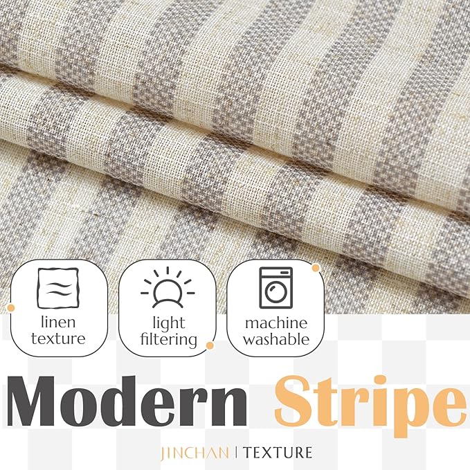 jinchan Linen Valance Curtain Striped Grey Small Window Curtain Double Layer Light Filtering Modern Farmhouse Valance for Kitchen Living Room Bedroom 18 Inch Rod Pocket 1 Panel Gray on Beige