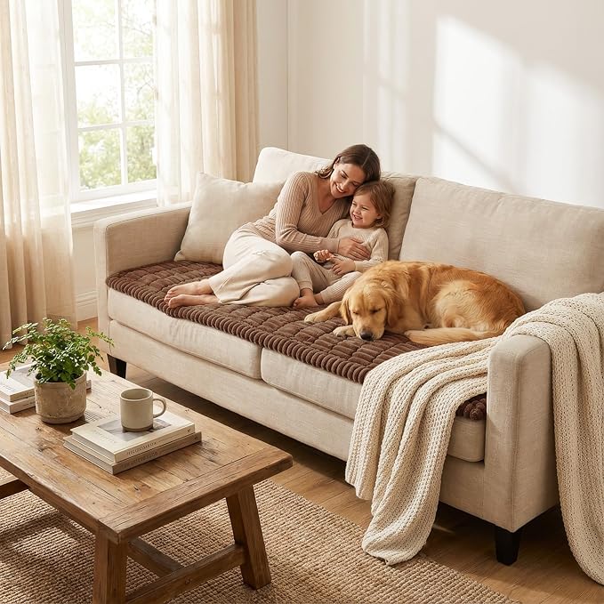 Smiry Couch Cover for Dogs Washable, Non Slip Fuzzy Pet Couch Covers for 3 Cushion Sofa Pet Friendly, Thick Soft Sofa Slipcovers Cushion Protector (Brown, 27.6" x 70.9")