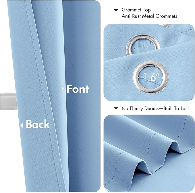 MIULEE Sky Blue Blackout Curtains for Bedroom Living Room 45 Inches Long 2 Panels, Thermal Insulated Room Darkening Drapes Solid Grommet Noise Reduction Light Blocking Window Treatments 40x45 Inch