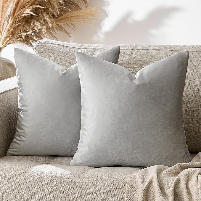 GIGIZAZA Pillow Covers 22x22 Silver Grey Set of 2 Velvet Square Throw Pillow Covers Modern Decorative Pillows for Living Room Couch Luxury Big Pillow Cases