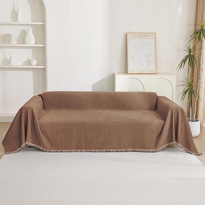 MYSKY HOME Couch Covers for 3 Cushion Couch Sofa, Chenille L Shape Sectional Couch Cover - Pet-Friendly, Machine Washable, Non-Slip Sofa Protector for Dogs, Kids, 71"x118", Camel
