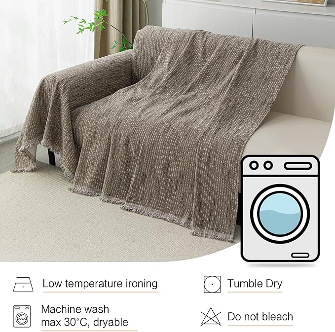 MYSKY HOME Loveseat Cover Sand Couch Cover Sectional Couch Covers for 2 Cushion Couch Sofa Thick Universal Chenille Sofa Cover with Tassel Durable Furniture Protector for Dogs 91" x 118"