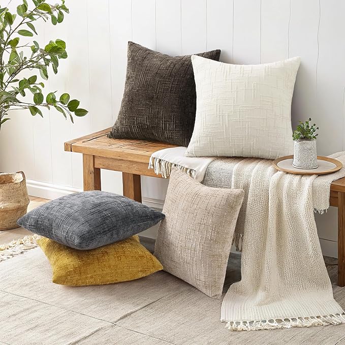 decorUhome Dark Brown Chenille Euro Sham Throw Pillow Covers 24x24 Set of 2 Textured Soft Cozy Slubby Couch Pillow Covers Modern Farmhouse Boho Decorative Pillow Cases for Bed Sofa Living Room