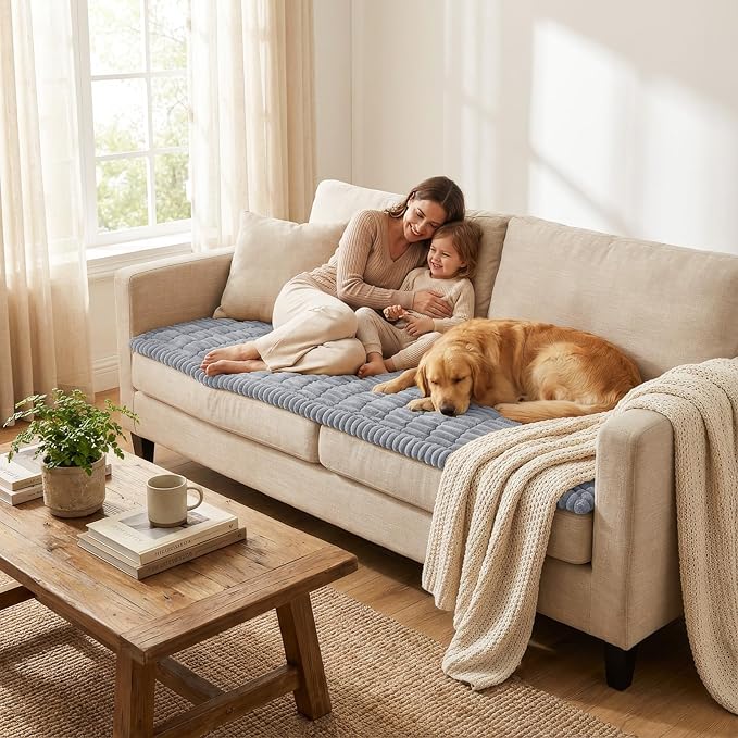 Smiry Couch Cover for Dogs Washable, Non Slip Fuzzy Pet Couch Covers for 3 Cushion Sofa Pet Friendly, Thick Soft Sofa Slipcovers Cushion Protector (Grey, 27.6" x 88")