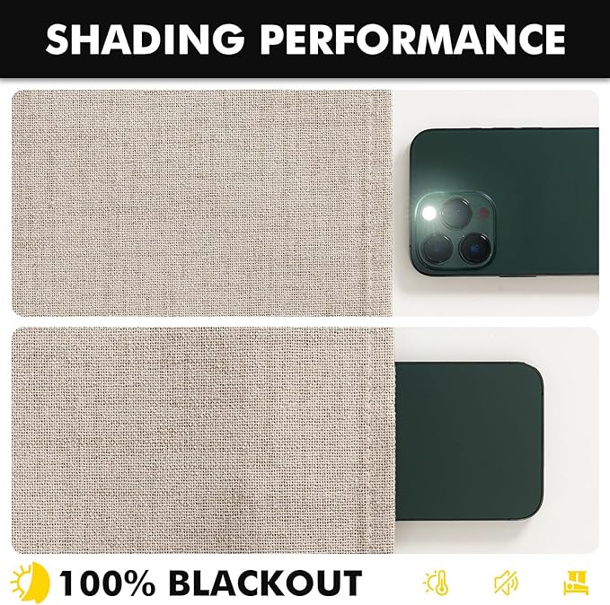 MIULEE 100% Blackout Linen Curtains for Bedroom, Khaki Solid Luxury Decor Thermal Insulation Room Darkening Drapes for Living Room Nursery Back Tab Rod Pocket 42 x 90 Inches, 2 Panels