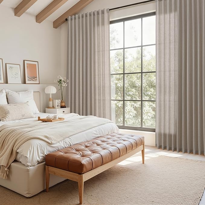 Nanspring Stone Beige Linen Curtains for Living Room 120 Inches Long Light Filtering Semi Sheer Curtain Back Tab Simple Modern Luxury Long Floor to Ceiling High Window for Bedroom 52x120, 2 Panels