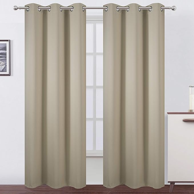 LEMOMO Beige Thermal Blackout Curtains/38 x 84 Inch/Set of 2 Panels Room Darkening Curtains for Bedroom
