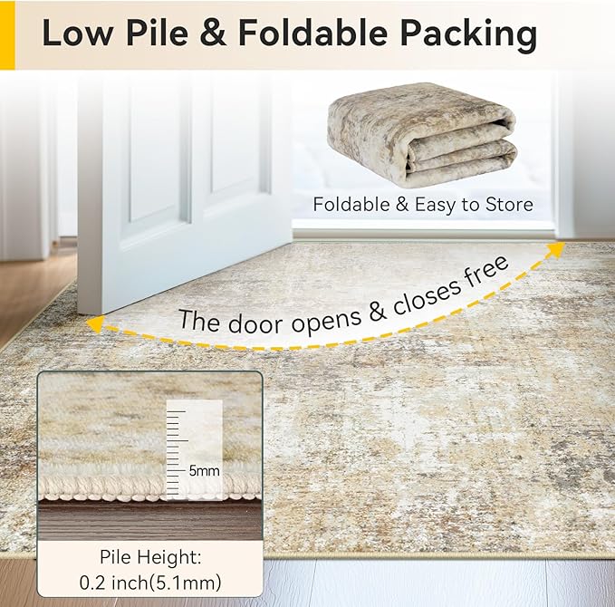 Washable Area Rugs 6'x9' Non-Slip Modern Abstract Soft for Living Room Entryway Bedroom Nursery, Print Pattern, Neutral Brown Gray