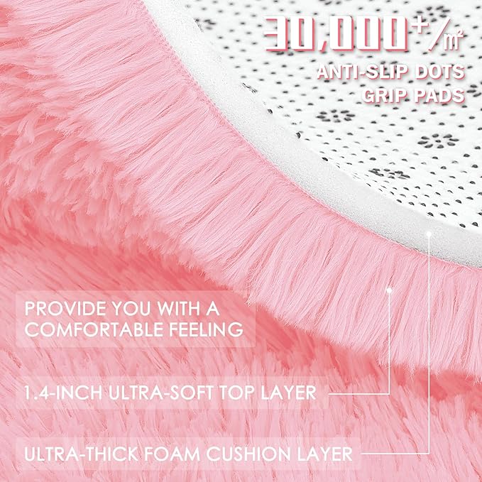 OLANLY 6x9 Machine Washable Large Area Rugs for Living Room, Bedroom, Soft Fluffy Shaggy Bedside Rug, Indoor Floor Carpet for Kids Girls and Boys, Dorms, Nursery, Home Decor Aesthetic, Pink