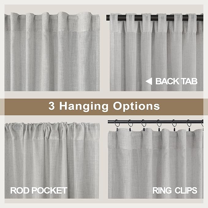 60 Inch Wide Curtains Gray for Boys Bedroom Teen Girls 90 Inches Long Linen Sheer Extra Wide Large Light Grey Curtains for Nursery Room Playroom Cottage Core 2 Panel Back Tab Pocket 60 x 90 Length