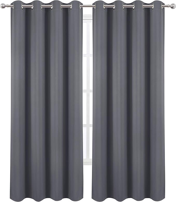 LEMOMO Blackout Curtains 52 x 84 Inch Long Grey Curtains Set of 2 Panels Thermal Insulated Room Darkening Curtains for Bedroom
