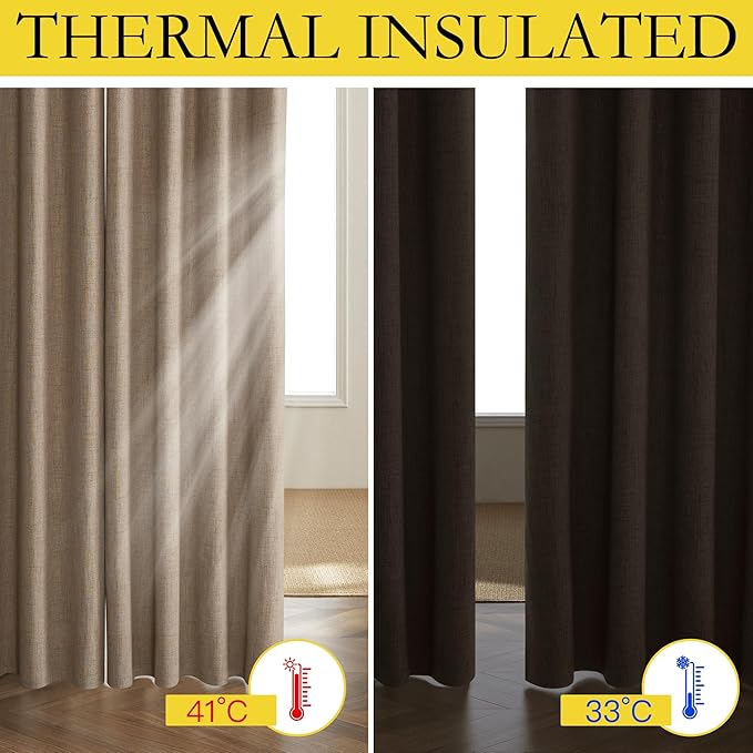 NICETOWN Burlap Vintage Open Linen Weave Flax Thermal Curtains, 100% Blackout Curtains 120" Long for Dining Room, Soundproof Window Treatment Drapes for Home Office, 62" Wide Per Panel, Set of 2