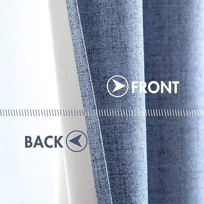 MIULEE Linen Texture Curtains for Bedroom Solid 100% Blackout Thermal Insulated Stone Blue Curtains Grommet Room Darkening Drapes Luxury Decor for Living Room Nursery 52x84 Inch (2 Panels)