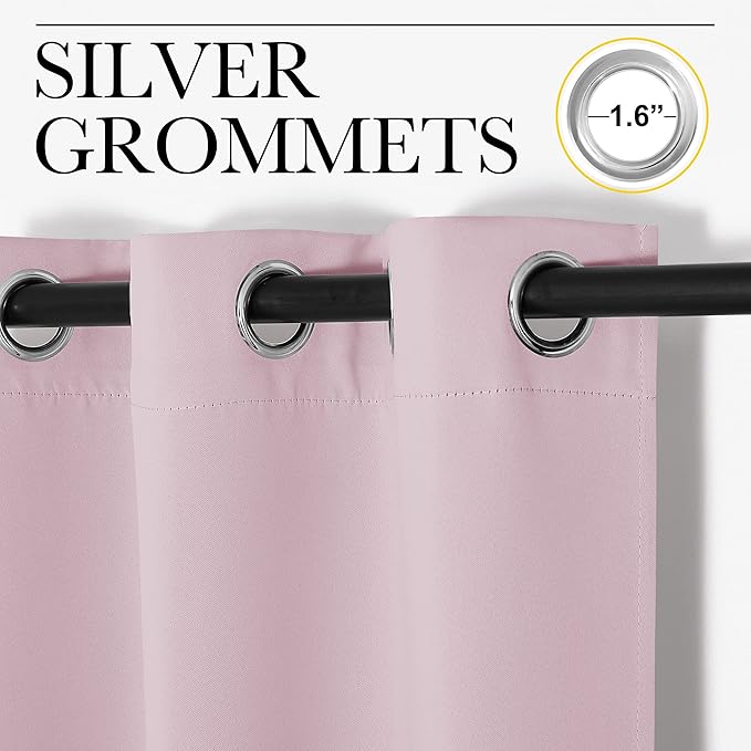 NICETOWN Room Darkening Curtain Panels for Girls Room, Nursery Essential Thermal Insulated Grommet Drapes for Small Window (Baby Pink, 2 PCs, 34 x 45 inch)