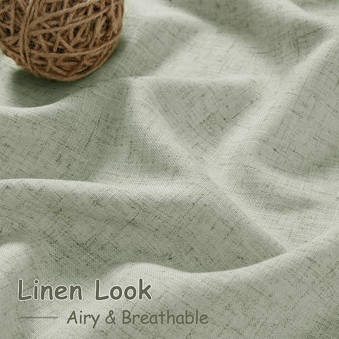 Nanspring Extra Wide Linen Curtains for Living Room 108 Inch Length for Room Divider Sage Green Rustic Farmhouse Drape Rod Pocket Back Tab Light Filtering Bedroom Window Curtain for Sliding Door