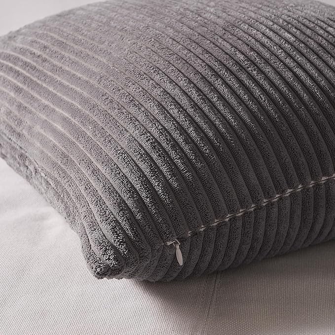 Topfinel 55x55cm Gray Set of 4 Corduroy Pillow Covers Cushion Cover Decorative Cushion Cover Sofa Cushion Deco for Sofa Bedroom Living Room Balcony Children Gradient