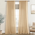 Tan Linen Curtains 84 inches Long for Living Room Back Tab Rustic Farmhouse Semi Sheer Light Filtering Window Curtain Dining Room Soft Thick Flax Linen Textured Drapes Kahki 52x84