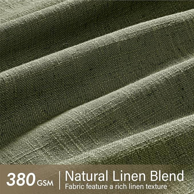 MIULEE Olive Green Pinch Pleated Thick Linen Curtains 102 Inches Long 2 Panels for Living Room Bedroom, Linen Texture Drapes Memory Trained Semi Sheer Moss Green Window Curtains with Hooks&Rings