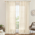 LAMIT Linen Semi Sheer Curtains 96 inches Long 2 Panels Set, Light Filtering Panels Back Tab and Rod Pocket Floor to Ceiling Curtains for Bedroom/Living Room, Beige, 52 x 96 Inch