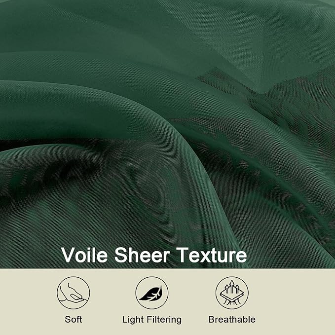 Sheer Hunter Green Curtains for Bedroom Living Room 90 Inches Long 2 Panels Set, Soft Airy Light Filtering Sheer Window Treatments, Modern Rod Pocket Curtains Drapes, Each 42" Wx90 L Inch