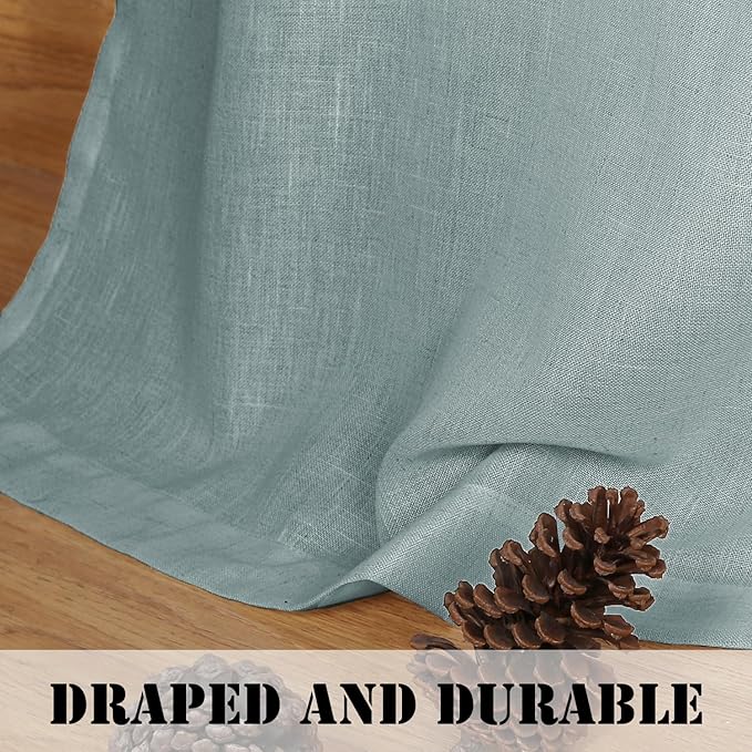 H.VERSAILTEX Living Room Linen Curtains - Semi Sheer, Nickel Grommet, Energy Saving, Light Filtering Window Treatments - Cloud Blue, 2 Panels, 52 x 84 Inch
